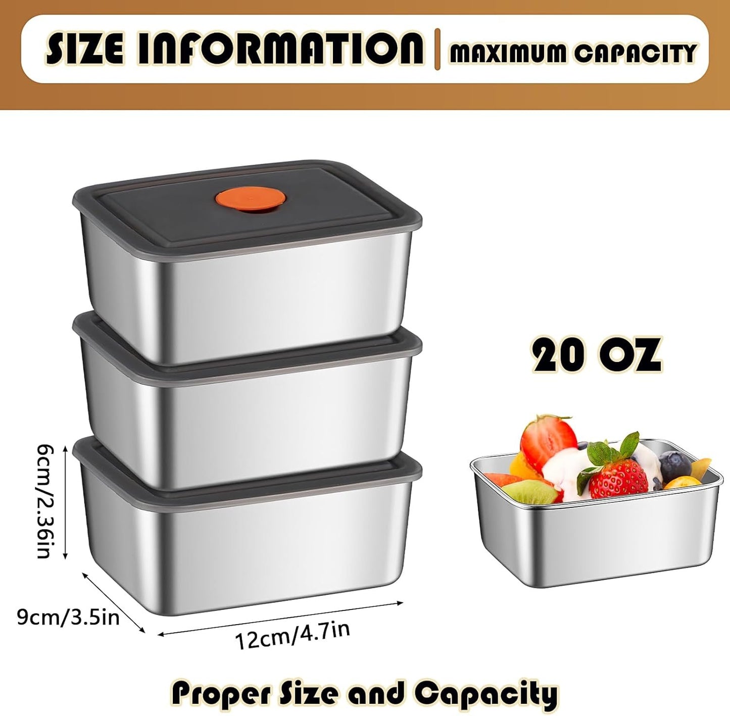 10 Pcs 304 Stainless Steel Food Containers with Lids 20 oz Airtight Bento Lunch Box, Metal Marinating Snack Containers Food Storage Containers Box for Lunch, Leftovers, Dishwasher & Freezer Safe
