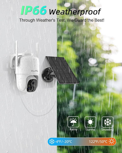 MaxiViz Solar Security Camera Wireless Outdoor, 360Â° View Cameras for Home Security Outside with AI Motion Detection, 2K Color Night Vision, Two-Way Talk, IP66 Weatherproof, SD/Cloud Storage (2 Pack)