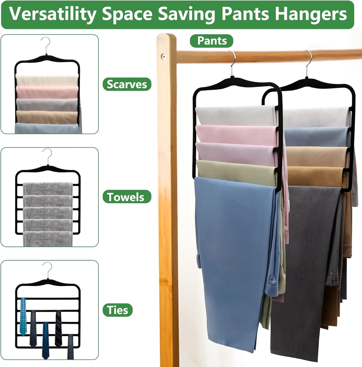 Closet Organizers and Storage,3 Pack Organization and Storage Pants-Hangers-Space-Saving,Velvet Hanger for Dorm Room for College Students Girls Boys Guys Hanging Jean Scarf