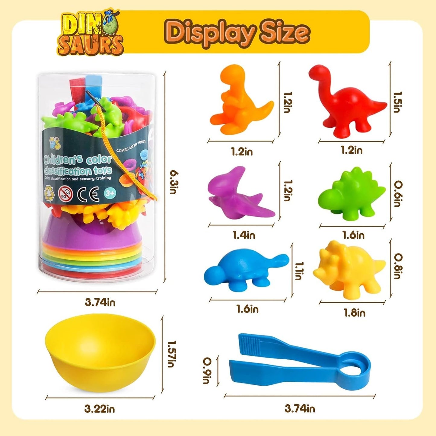 Montessori Toys for 3 Years Old, Counting Dinosaurs Toys for Kids with Sorting Bowls Toddler Learning Ages 3-4 Preschool Early Educational Toys for 3 4 5 Years Old Boys Girls