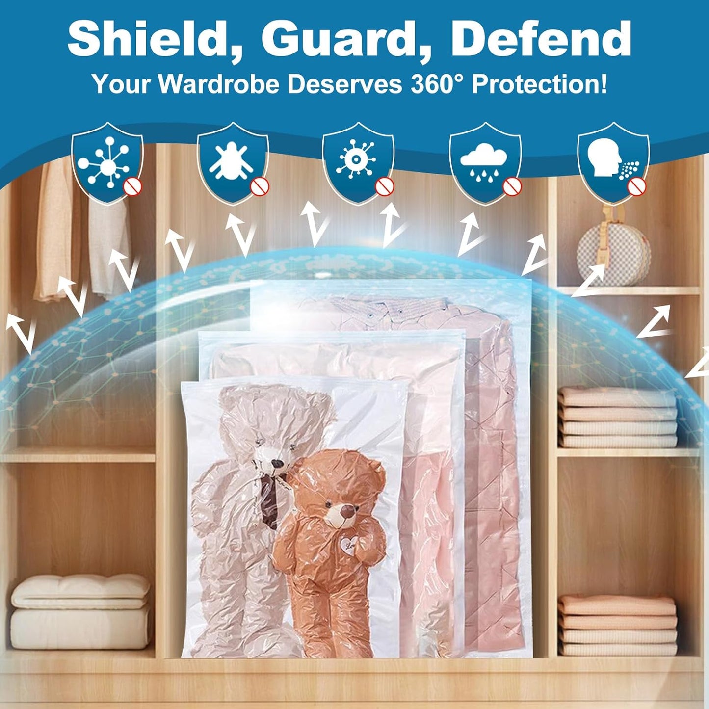 GGH 5 Pack Vacuum Storage Bags with Electric Pump, Large Vacuum Seal Bags for Clothing, Comforters, Blankets - Space Saver Compression Bags for Travel & Home Organization