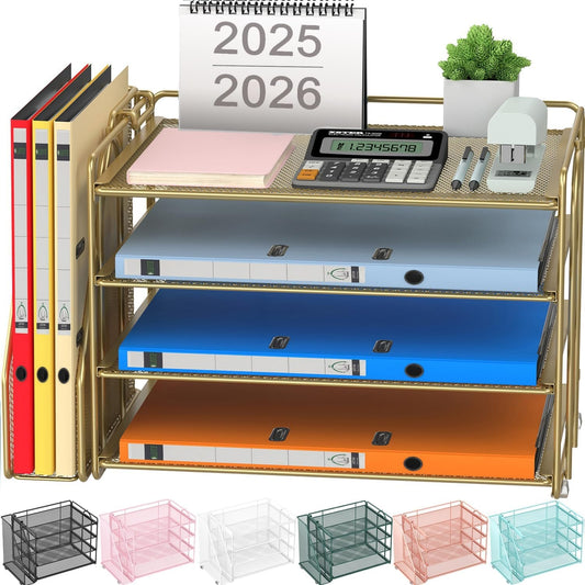 Spacrea Desk Organizers and Accessories, Paper Organizer for Desk with File Organizer, Desk Accessories & Workspace Organizers for Office Supplies (Gold)