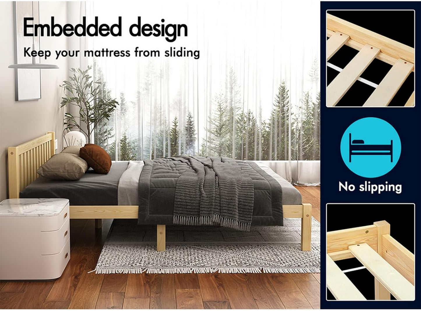 ALFORDSON Bed Frame Queen Wooden Bed Base with Solid Wood Pine Timber Slats, Mattress Base Platform Support, Oak Bed Foundation with Storage Space, Fenella Series Home Bedroom Furniture