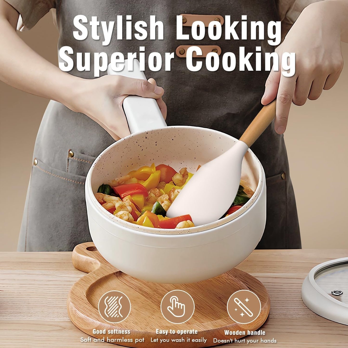 Silicone Kitchen Utensils Set, Silicone Kitchen Utensils for Cooking Wooden Handles, Heat Resistant Up to 230℃, Kitchen Spatula Set with Stand, Cookware Gadgets