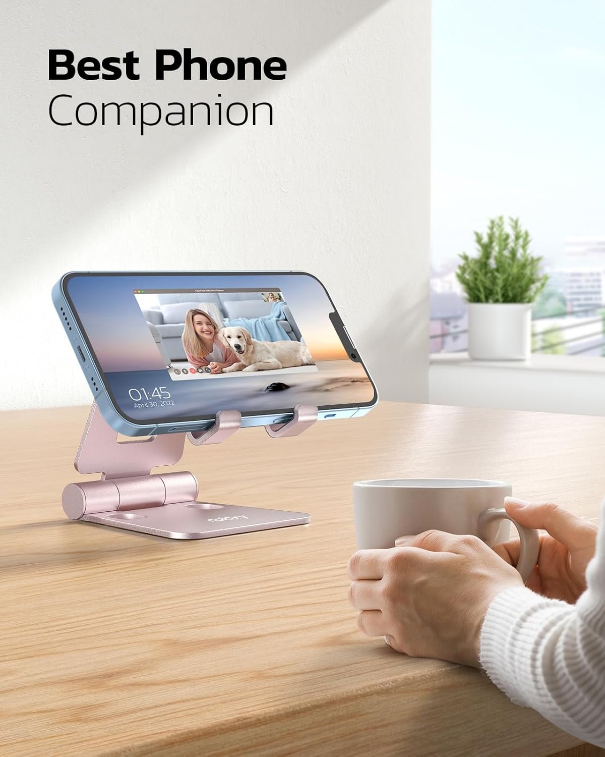 Nulaxy Dual Foldable Phone Stand for Desk, Fully Adjustable Desktop Cell Phone Holder Accessories for Office Compatible with 4-8" Mobile Devices iPhone Pro/Max/Plus, iPad Pro/Air/Mini, Rose Gold