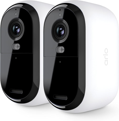 Arlo Essential Security Camera 2K | Outdoor-Indoor | 2nd Gen | Wireless with Spotlight, 2-Way Audio, Color Night Vision, Live Stream, Motion Activation, Real Time Notifications - White, 2 Camera