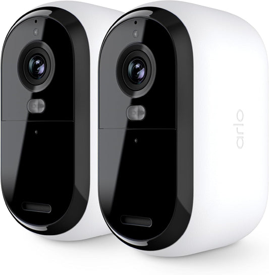 Arlo Essential Security Camera 2K | Outdoor-Indoor | 2nd Gen | Wireless with Spotlight, 2-Way Audio, Color Night Vision, Live Stream, Motion Activation, Real Time Notifications - White, 2 Camera
