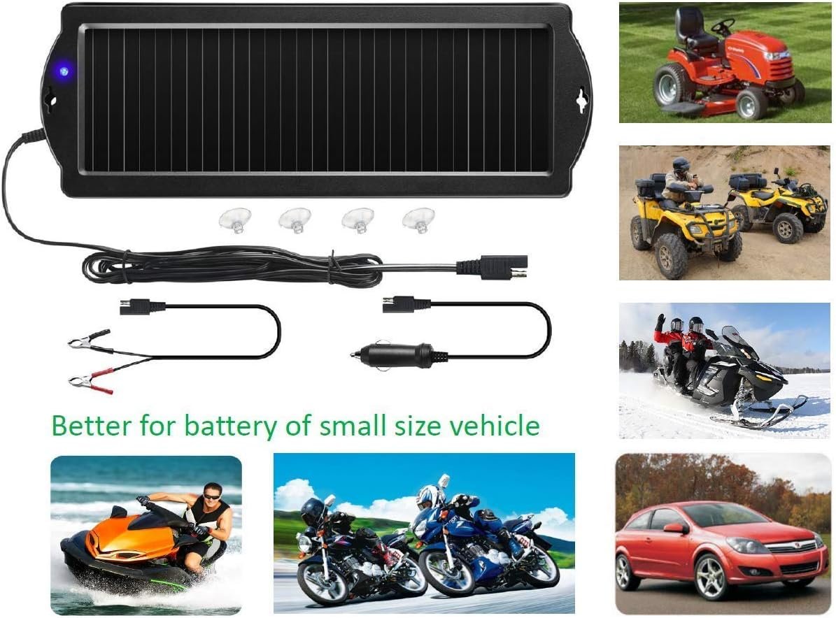 Sunway Solar Car Battery Trickle Charger & Maintainer 12V Solar Panel Power Charger With Cigarette Lighter Plug Battery Clamp For Car, Automotive, Motorcycle, Boat, Marine, Snowmobile, Watercraft, RV