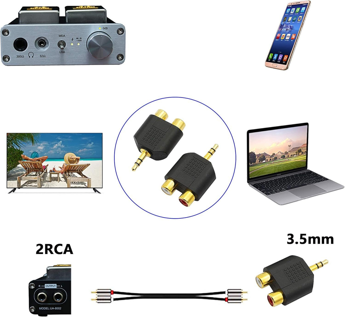 CERRXIAN LEMENG (2-Pack) Gold Plated 3.5mm Stereo to 2-RCA Male to Female Audio Splitter, Dual RCA Jack Adapter