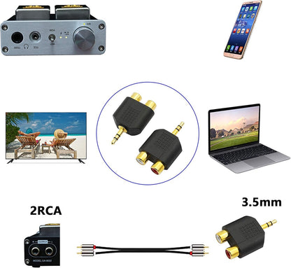 CERRXIAN LEMENG (2-Pack) Gold Plated 3.5mm Stereo to 2-RCA Male to Female Audio Splitter, Dual RCA Jack Adapter