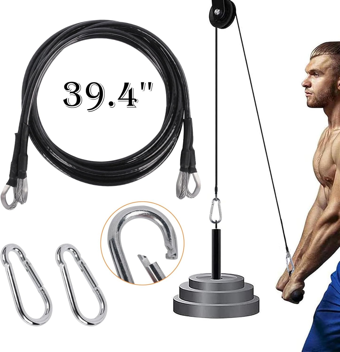 Dsyboko 39 Inch Fitness Extension Cable, Home Gym Cable Pulley System Fitness Cable for Pulley Machine Accessories,Thick 5Mm Heavy Duty Pulley Cable for Home Gym, Black