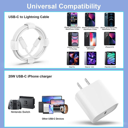 iPhone Charger Apple Charger Apple MFi Certified 3Pack Wall Charger with 1m Long Type C to Lightning Cables for iPhone 14 Pro Max iPhone 13 Pro 12 Mini 11XR AirPods Type C Adapter Block Fast Charging