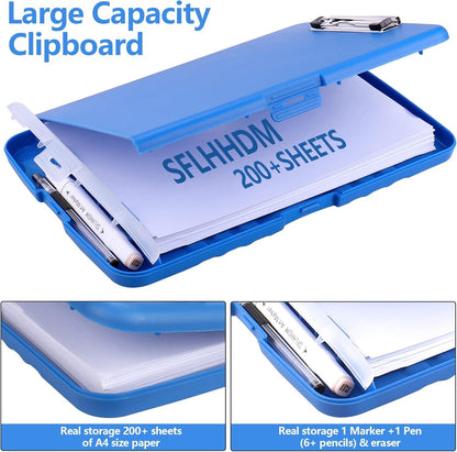 Clipboard with Storage for Office Supplies Clip Boards 8.5x11 with Storage for Nurse,Side Open Nurse Clipboard Foldable Storage Clipboard,Plastic Clipboard with Low Profile Clip Clip Board-Blue