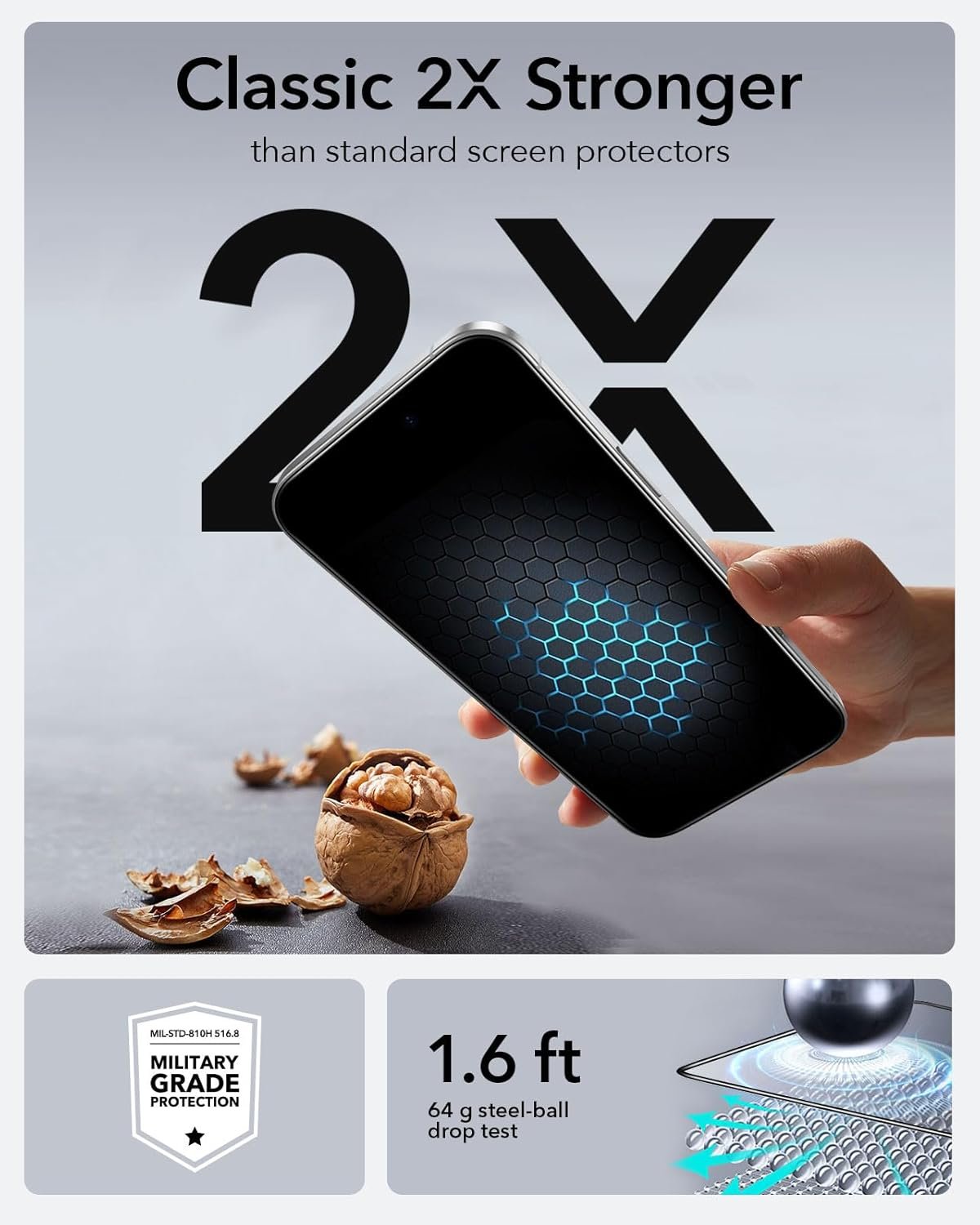 ESR 3 Pack for iPhone 16 Pro Screen Protector, Military Grade Shatterproof, 9H Hardness, Full Coverage Tempered Glass with UltraFit Tray