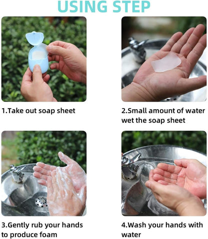Taicols Foaming Paper Soap Flakes, 6 Boxes (300 Sheets) Portable Travel Soap Paper Sheets, Mini Disposable Paper Soap Sheets with Storage Box for Home Travel Outdoor Activities Washing Cleaning Hand