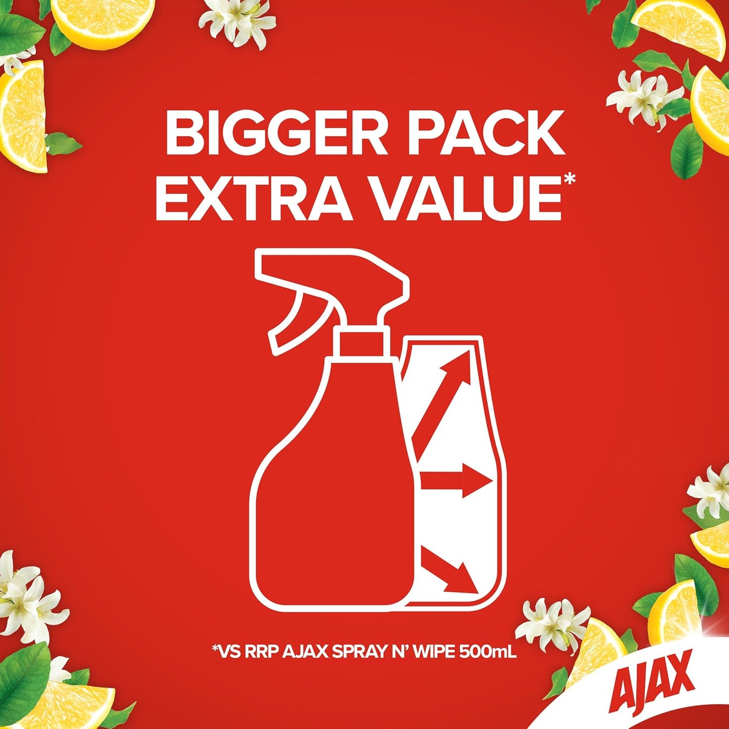 Ajax Spray n' Wipe Multi-Purpose Cleaner Refill, Value Pack 750mL, Lemon Citrus, Antibacterial Disinfectant, Household Grade