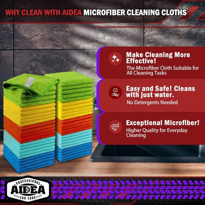 AIDEA Microfiber Cleaning Cloth, 50PK, Microfiber Towels for Cars, Premium All Purpose Car Cloths, Dusting Cloth Cleaning Rags, Absorbent Towels for SUVs, House, Kitchen, Window, 12"×12"