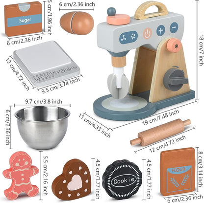 Play Kitchen Accessories Wooden Mixer Set Pretend Play Food Sets for Kids Role Play Toys for Girls and Boys