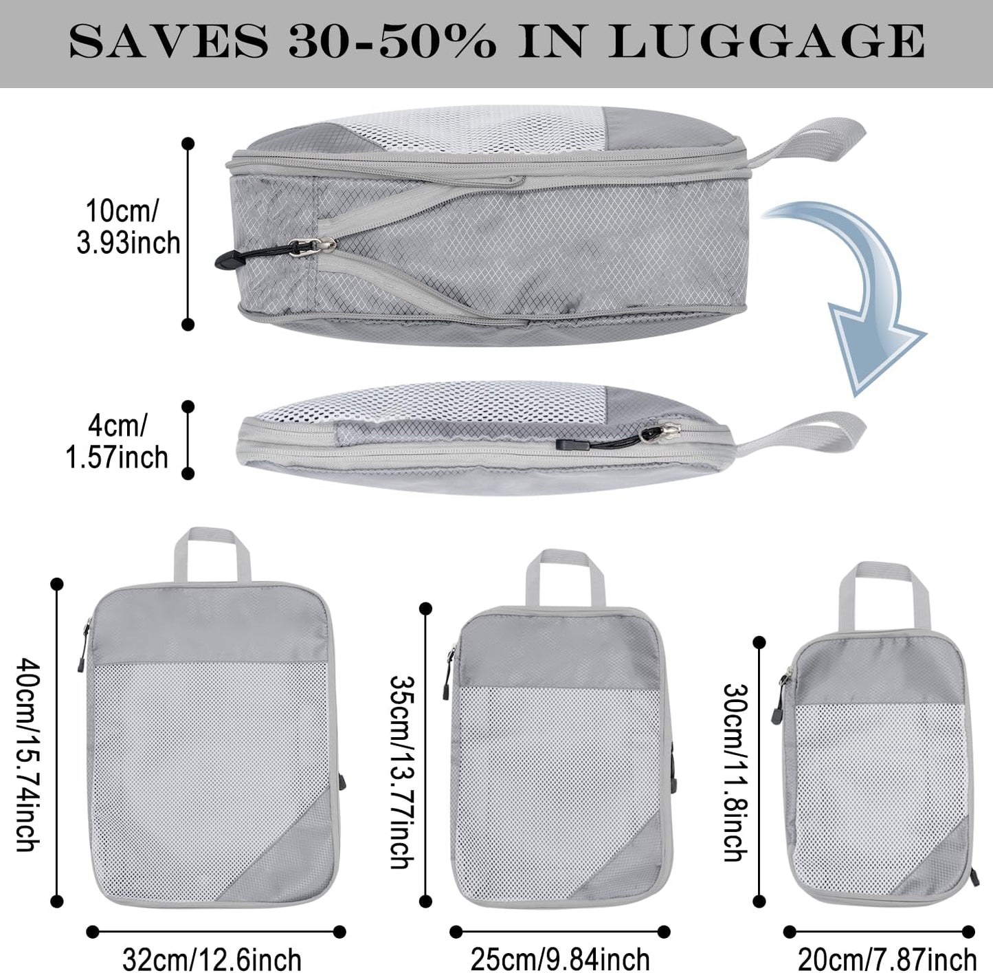 Suitcase Organizer Compression Packing Expandable Travel Suitcase Organizers, Grey 3 Pieces