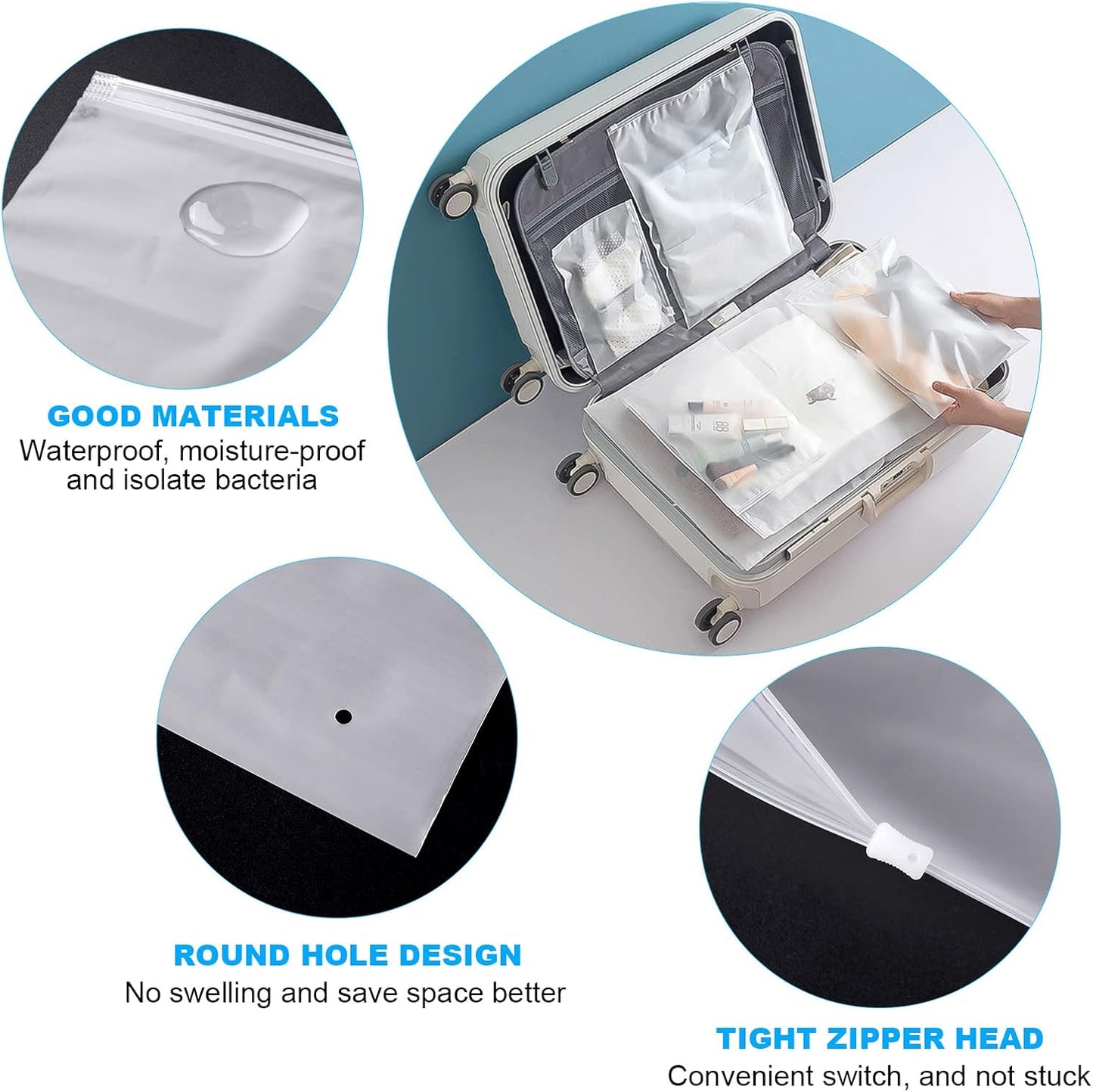 OSDUE Waterproof Travel Bags, 15 Pieces Clear Resealable Zip Bag, Multi-Function Bag Organizer, Garment Bags for Clothes, Underwear, Cosmetics 5 Sizes, Transparent-15pcs, 15pcs