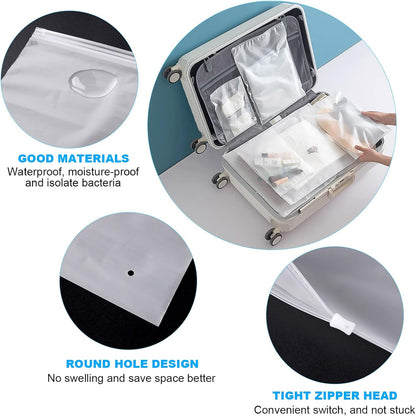 OSDUE Waterproof Travel Bags, 15 Pieces Clear Resealable Zip Bag, Multi-Function Bag Organizer, Garment Bags for Clothes, Underwear, Cosmetics 5 Sizes, Transparent-15pcs, 15pcs