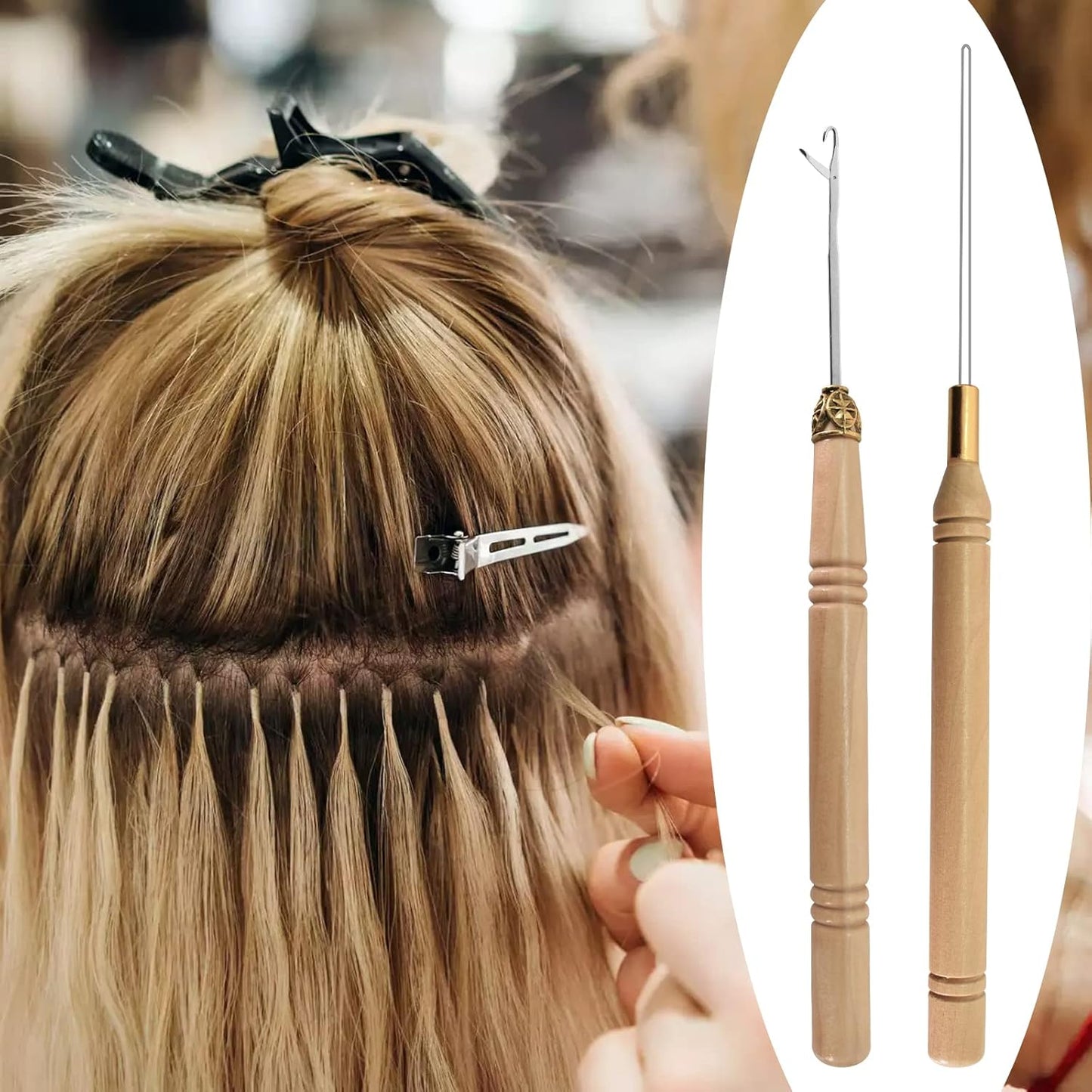 Colexy 200 Pieces Brown Micro Rings for Extension and 1 Piece Clip 2 Pieces Hooks, Hair Extension Tool Set, Wig Connector Kit, Hair Extension Accessories