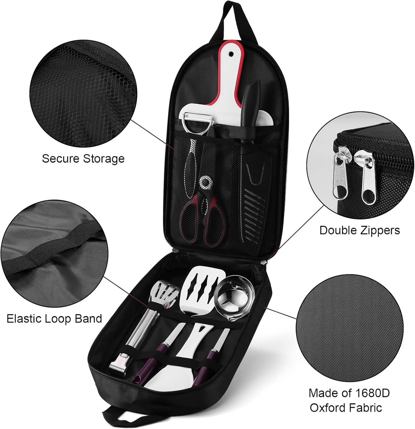 Odoland 8pcs Camping Kitchen Utensil Set, Cooking Utensil Organizer with Water Resistant Case for BBQ, Travel,Camping, Hiking, Cooking and Outdoor Activities