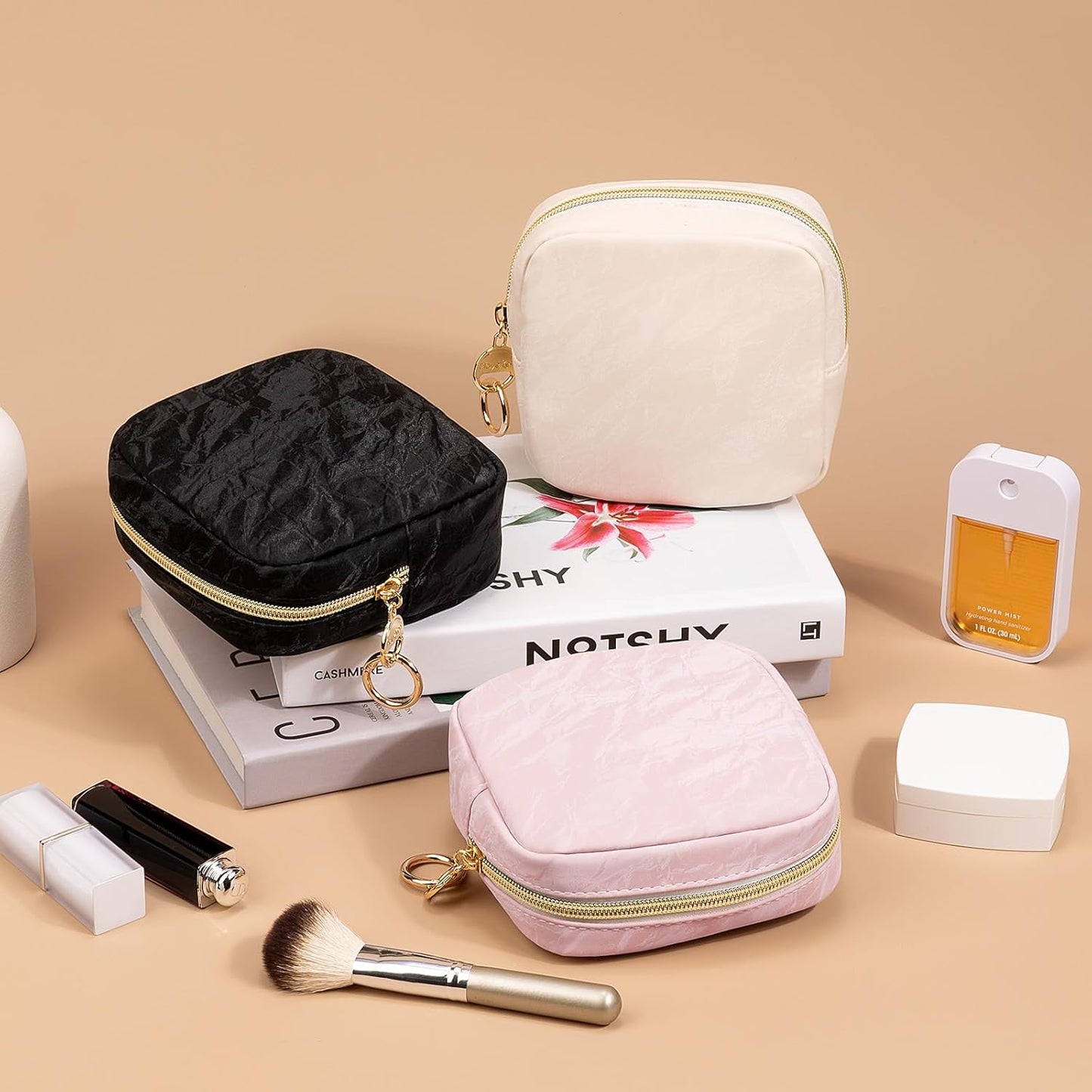 Beauty Case Small Makeup Bag Women Leather Clutch Bag Travel Bag Marble Cosmetic Organizer Bags Makeup Organizer Portable Travel Accessories for Girl Birthday, White, Toiletry Bag