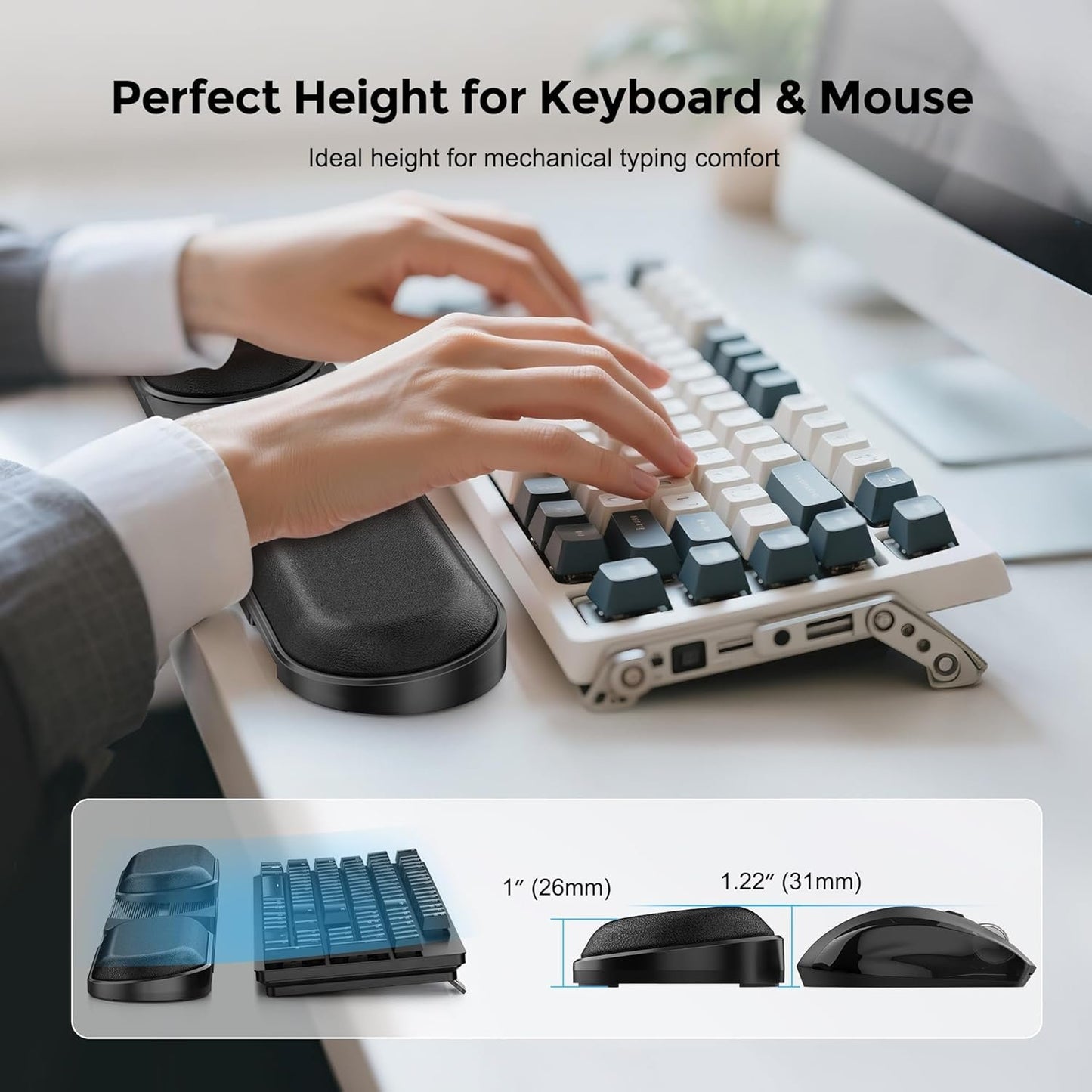 AboveTEK Keyboard Wrist Rest – Adjustable Angle & Length, Foldable Ergonomic Memory Foam Support for Computer, Laptop & Gaming – Non-Slip, Relieves Wrist & Elbow Pain for Typing & Mouse Use