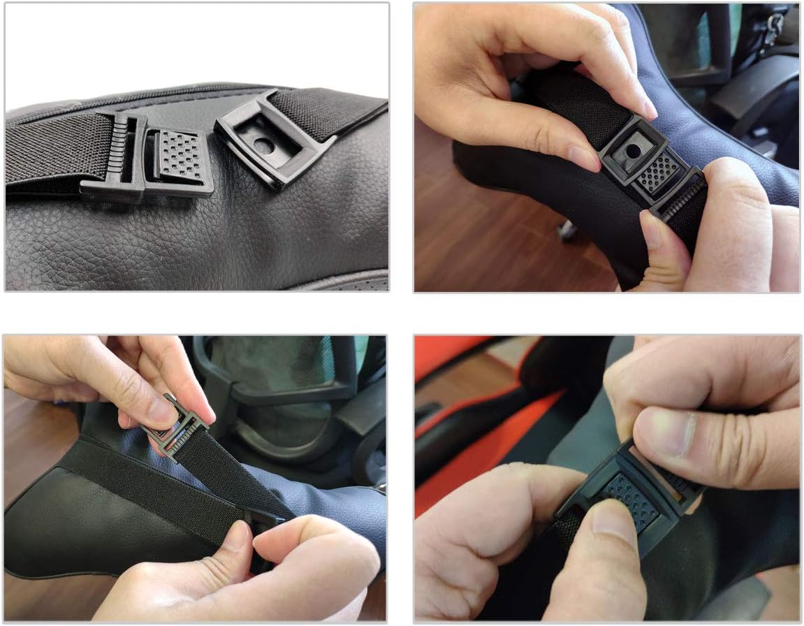DS. DISTINCTIVE STYLE Car Neck Pillow 2 Pieces PU Leather Travel Pillow for Head Rest Neck Support for Car Seat (Black with Buckle)