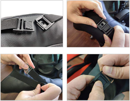 DS. DISTINCTIVE STYLE Car Neck Pillow 2 Pieces PU Leather Travel Pillow for Head Rest Neck Support for Car Seat (Black with Buckle)