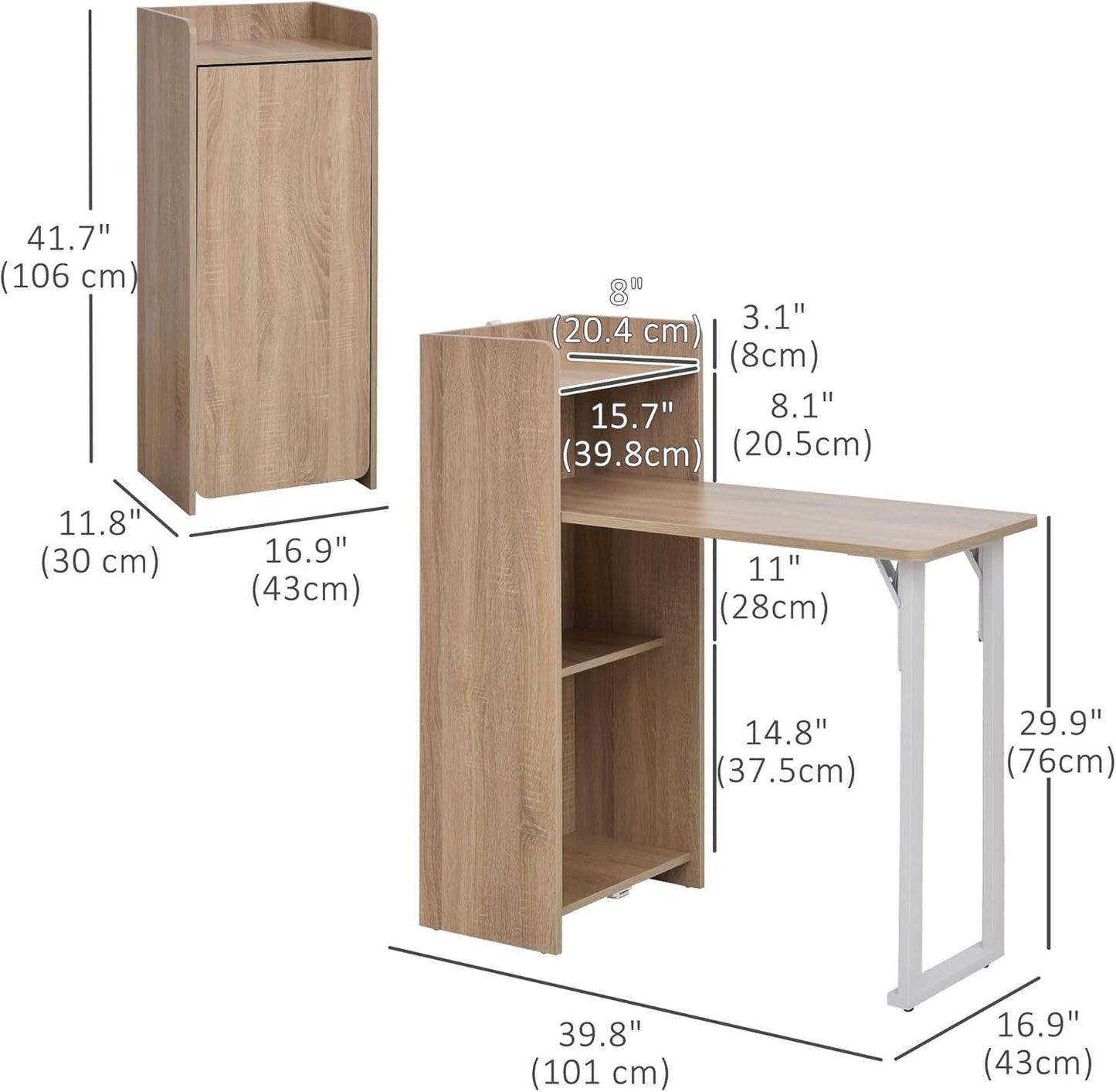 HOMCOM 2 in 1 Folding Table, Drop Leaf Table, Space Saving Dining Table with 4-Tier Shelf for Small Spaces, Oak