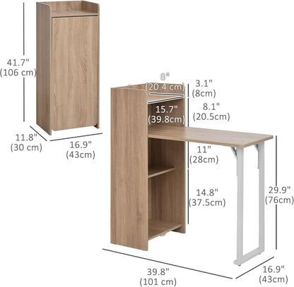 HOMCOM 2 in 1 Folding Table, Drop Leaf Table, Space Saving Dining Table with 4-Tier Shelf for Small Spaces, Oak