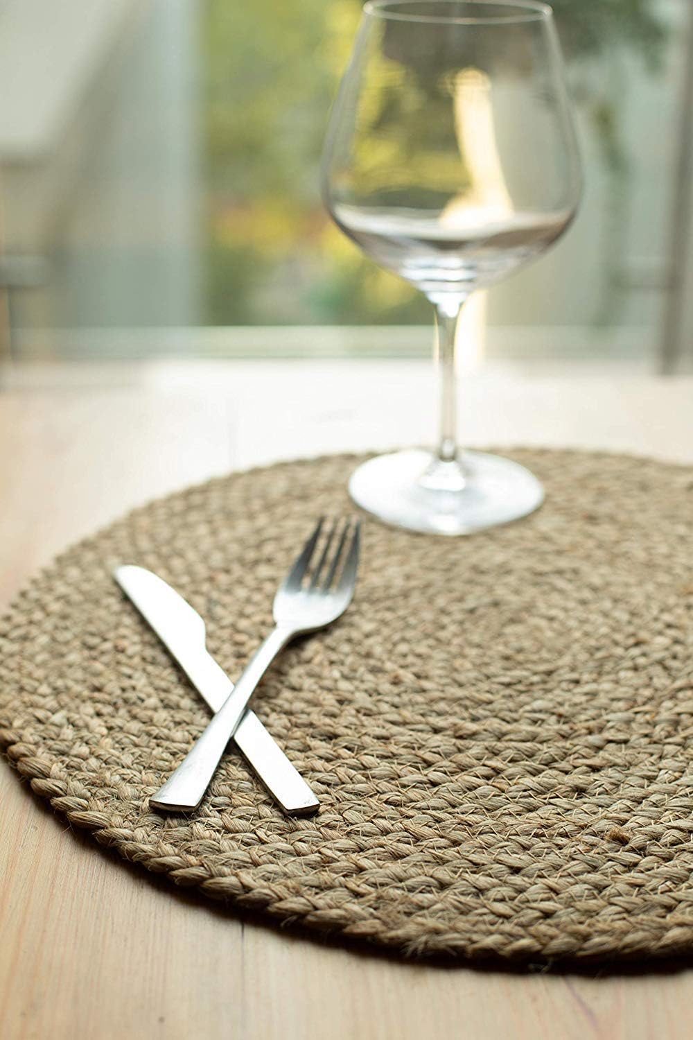Jute Hand Braided Placemat Set of 4 Rustic Vintage Farmhouse Table top & Dining Table Round Placemat for Parties, All Natural and Ecofriendly (14” Diameter, Natural Beige) Set of 4