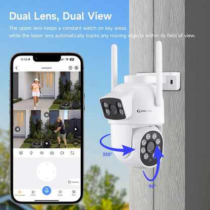 2K Wi-Fi 6 Wireless Security Camera System with 12" Monitor, Dual Lens WiFi Security Cameras with 360° Pan Tilt & Auto Tracking, 16CH NVR with 1TB HDD, 5G&2.4G WiFi, 24/7 Record,Plug-in Power