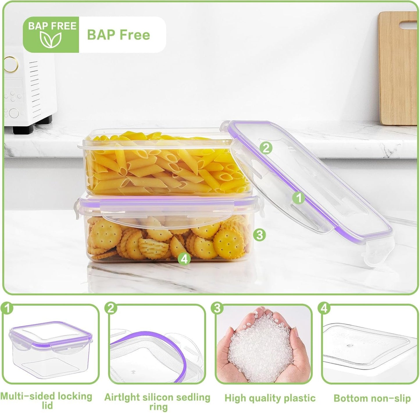 HOMBERKING 32 Pieces Food Storage Containers Set with Snap Lids (16 Lids + 16 Containers), Meal Prep Airtight Plastic Containers, BPA-Free Lunch Containers for Kitchen, Pantry, Home, Purple