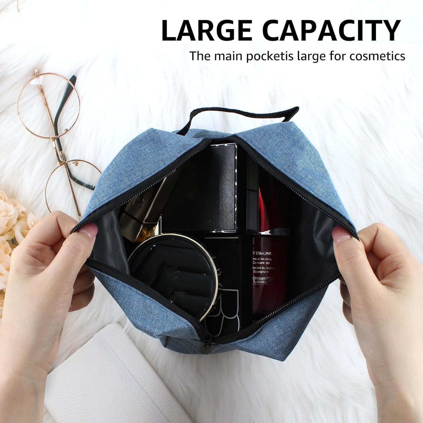 Vnezakl Toiletry Bag Makeup Cosmetic Wash Bag Organizer Travel Storage Hanging Pouch Portable Outdoor Durable Wear Resistant Waterproof Dacron Fabric