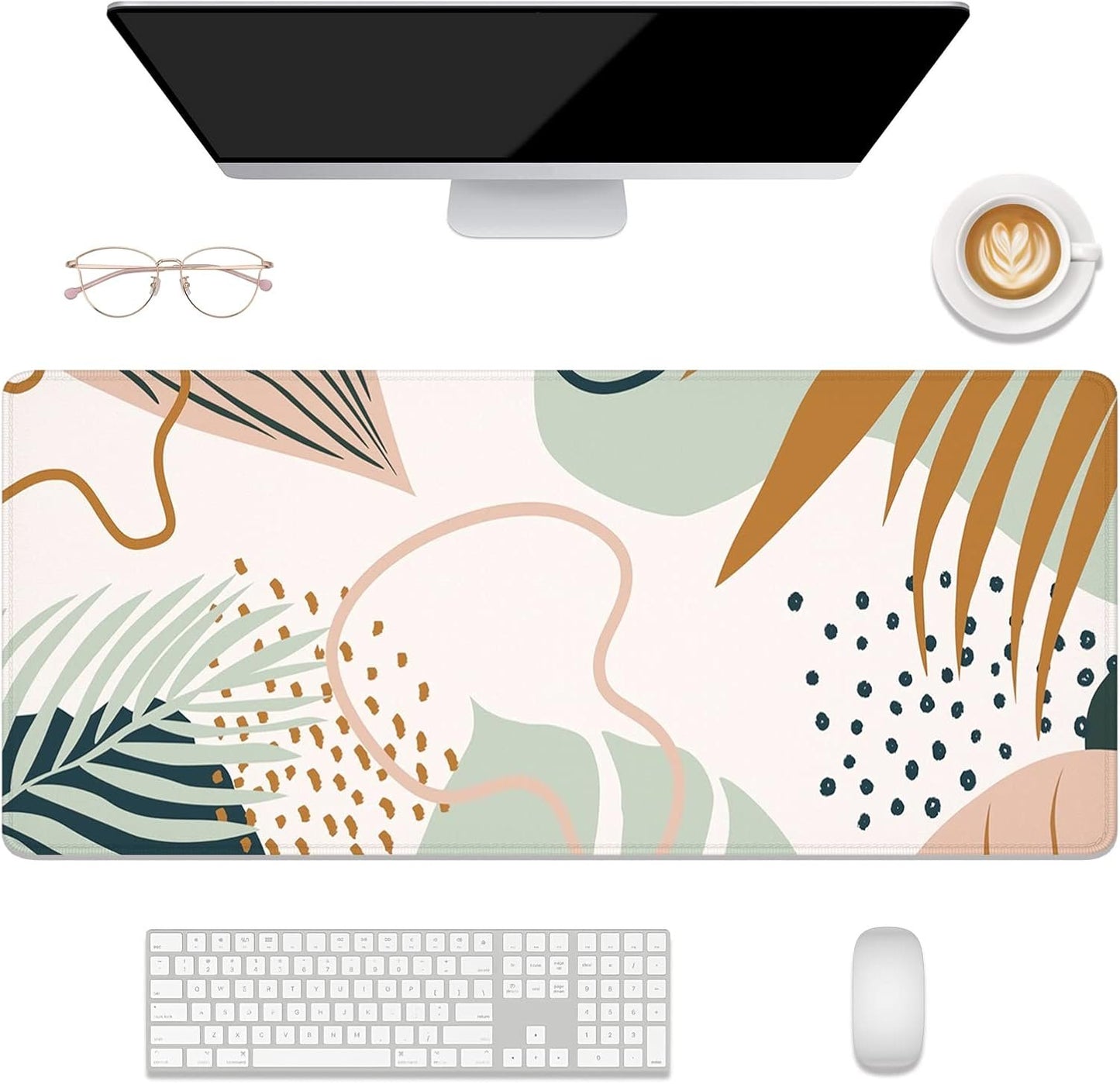 Desk Mat, 32" x 12" XXL Extended Large Gaming Mouse Pad, Desktop Decor Desk Pad, Cute Men Women Office Supplies and Accessories, XL Mouse Mat for Laptop & Keyboard, Boho Leaves