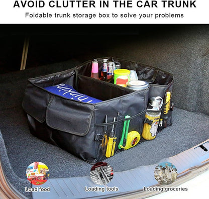 Car Boot Organiser, Car Trunk Organizer, Foldable, Multi-Compartment. Car Boot Organiser SUV, Car Storage, With Adjustable Fixing Strap, Waterproof and Non-Slip, Suitable For Suv, Car, Truck, Sedan