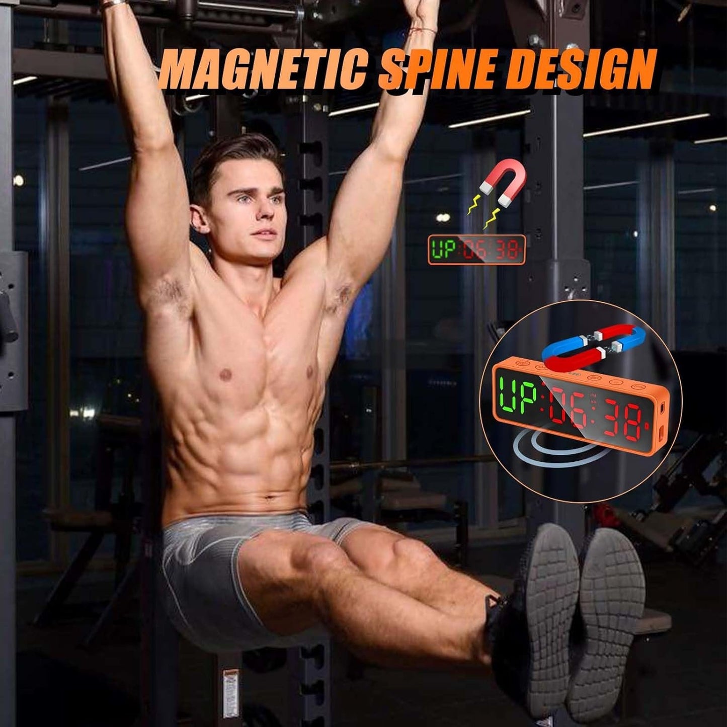 Small Gym Timer Clock, Stopwatch, Workout Interval Timer with Built-in Powerful Magnet, Large LED Digital Display, Home Accessories Countdown Clock for Home Gym Garage Schools (Black)