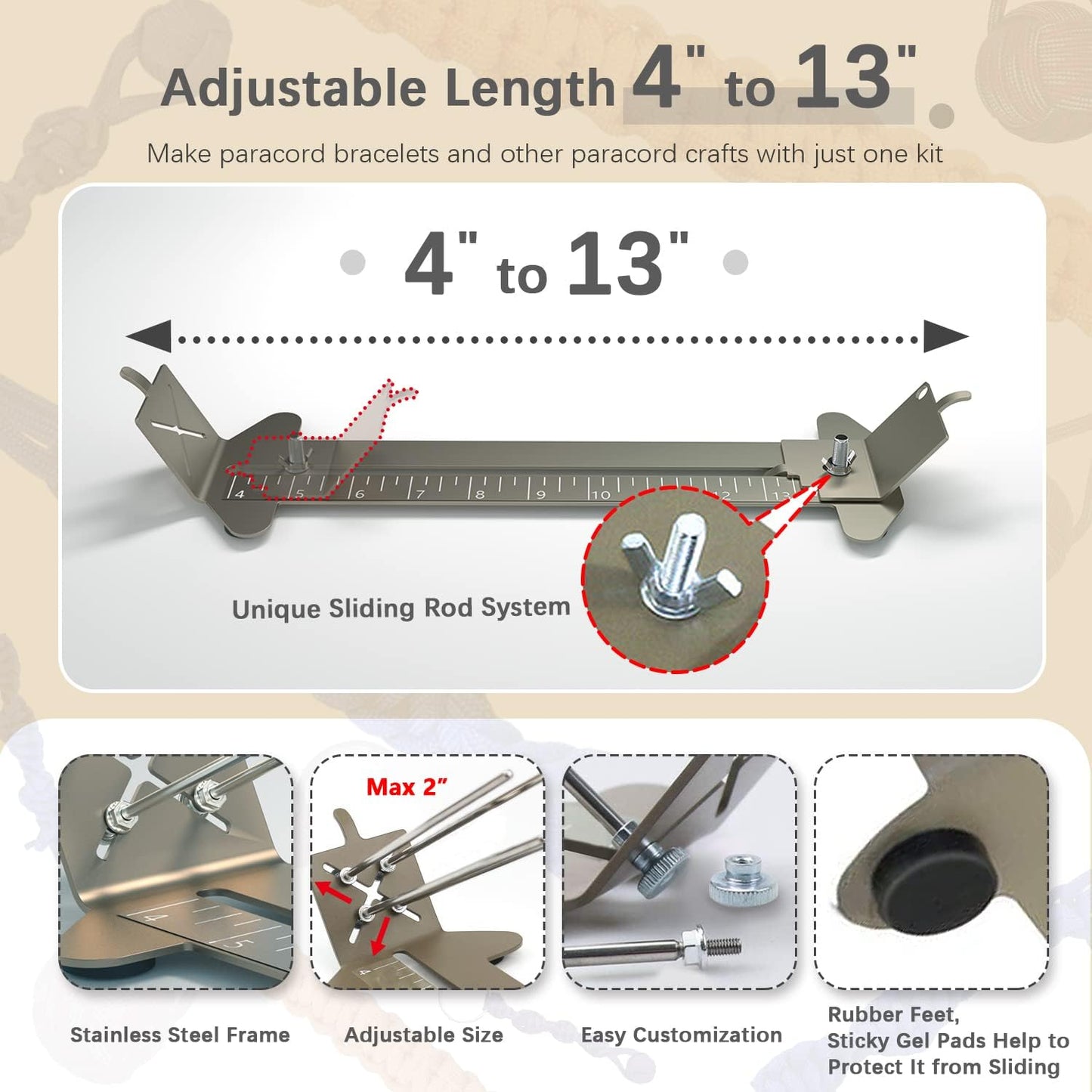 WILDAIR Paracord Bracelet Jig Kit-Pro Paracord Tool Kit with Marlin Spike Pro Paracord FID Set Adjustable Length Weaving DIY Craft Maker Tool Paracord Bracelet Maker Pro Edition, Khaki, Jig12-Pro