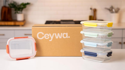 Ceywa 5-Pack 36 oz Sculpted Glass Food Storage Containers with Lids - Borosilicate Glass Meal Prep Container - Airtight, Leak-Proof Food Prep Containers, Microwave, Freezer, Oven Safe & BPA Free