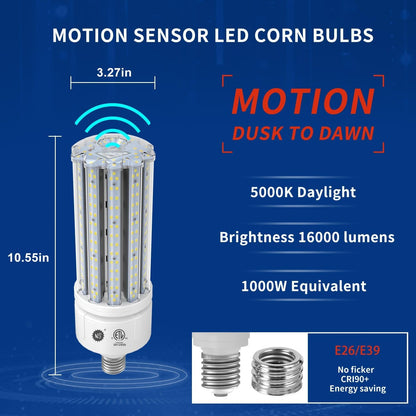100W Smart LED Bulb with Motion & Dusk-to-Dawn Sensor (16,000LM 5000K | CRI 90 | Flicker-Free) - E26/E39 Base - A19 Shape Aluminum Cooling Core - ETL Certified.Not Dimmable & Hub APP Remote.