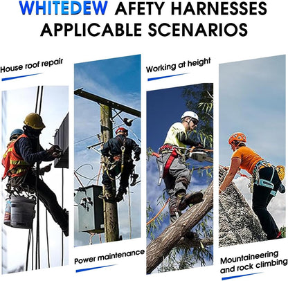 Fall Protection Premium Safety Harness with Shock Absorbing Lanyard, Roofing Constructio Harness, Vented & Padded Shoulder, Legs & Back - Upgrade 4 Quick Buckles (Blue)