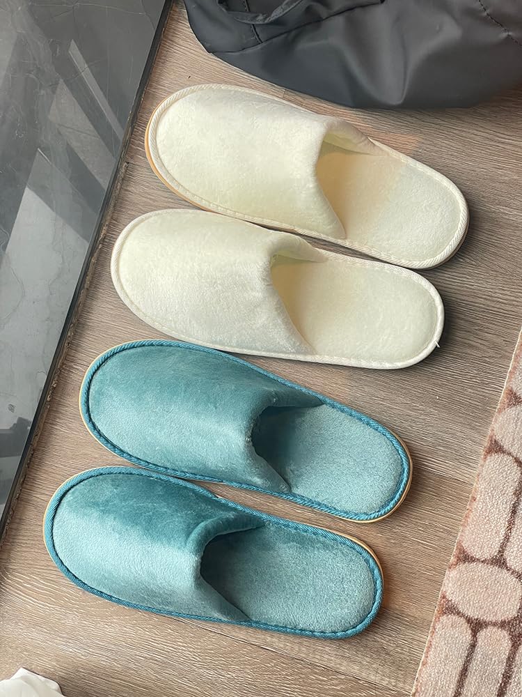 6 Pairs Spa Slippers, Washable & Reusable Closed Toe Disposable Indoor Hotel Slippers, Soft Home Coral Fleece Slipper,Super Soft Crystal Velvet, Padded Sole for Comfort- for Guests, Hotel, Travel ,Wedding