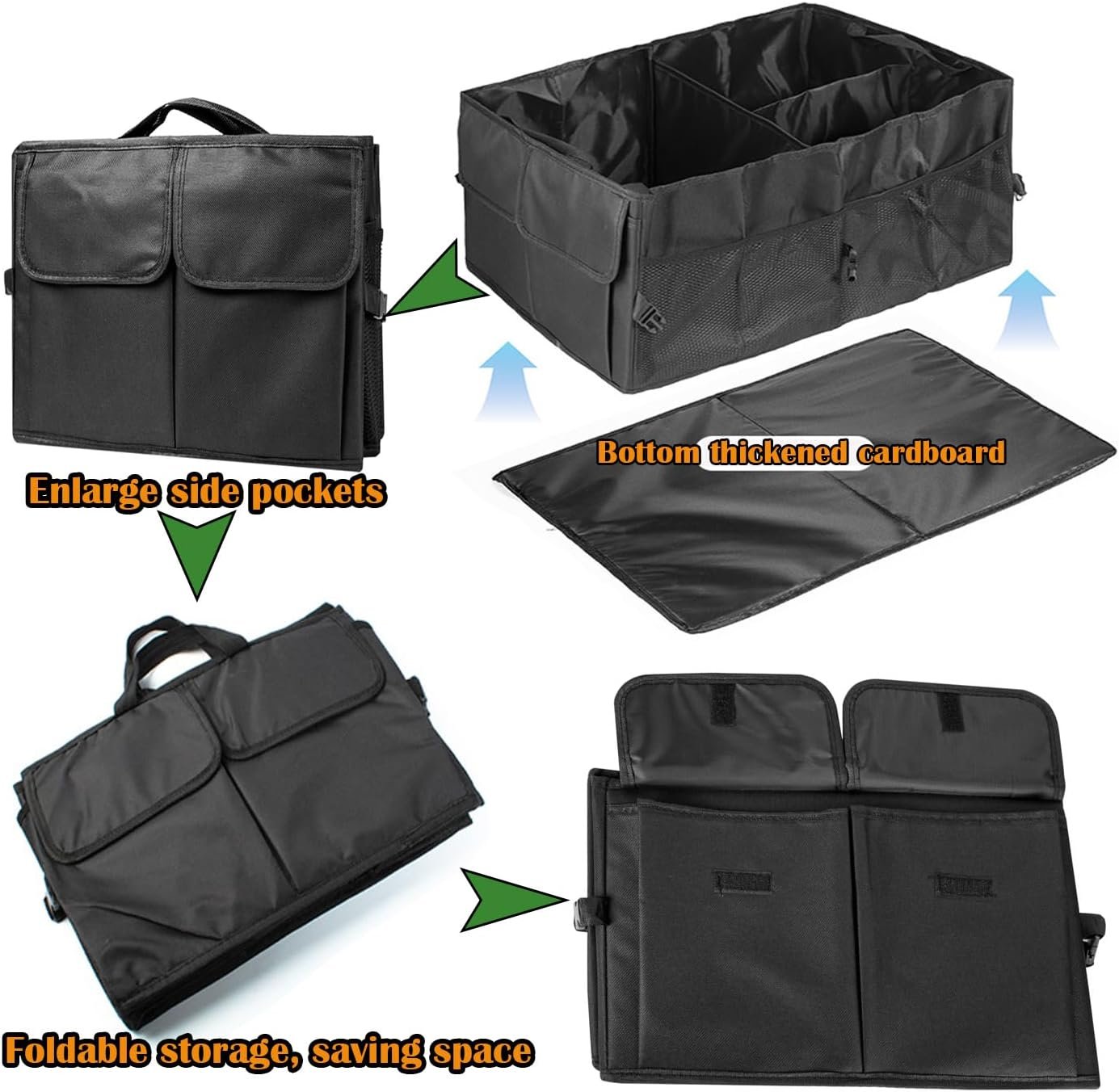 Car Trunk Organizer Foldable Vehicle Storage Box for Camping and Daily Use Multi Compartment Rear Seat Cargo Box with Handles SUV or Trunk Storage for Car Accessories