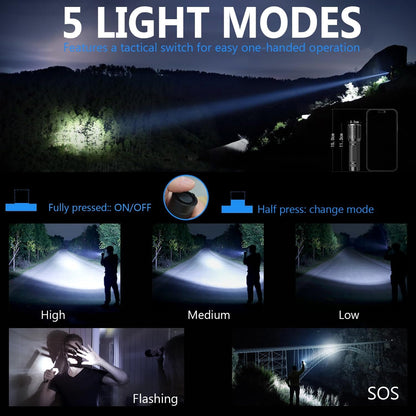 Skylla LED Flashlight 2 Pack,Bright high Lumens Tactical Flashlights with 5 Modes, Waterproof Zoomable Flash Light for Outdoor, Gifts for Student Dorm Camping Essentials Camper Gear