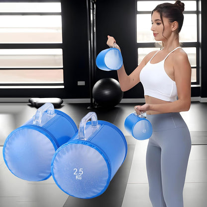 Core Strength Trainer, 2-Pack Adjustable Dumbbells, 5.51 x 5.51 x 6.3 inches, 5kg Capacity Each, Compact Musle Workout Gear, Water Filled Weights for Travel Fitness, Home, Beach