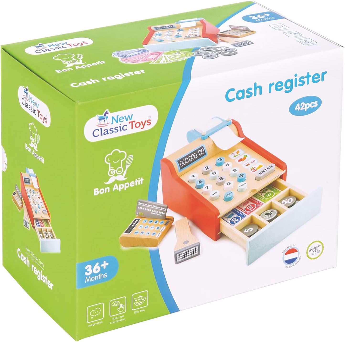 New Classic Toys Cash Register 10650 Red Cash Register Set