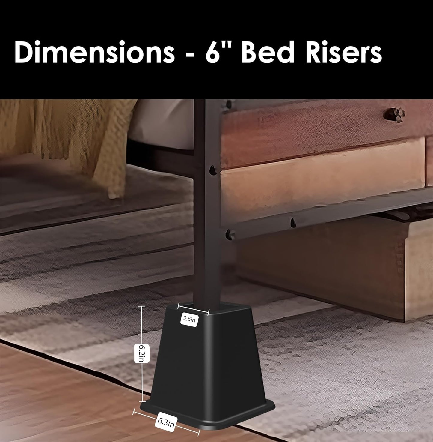 OXENDURE 6" Bed Furniture Riser - Versatile Bed and Furniture Risers - Heavy Duty - Supports 300lbs Each, Set of 4, Black